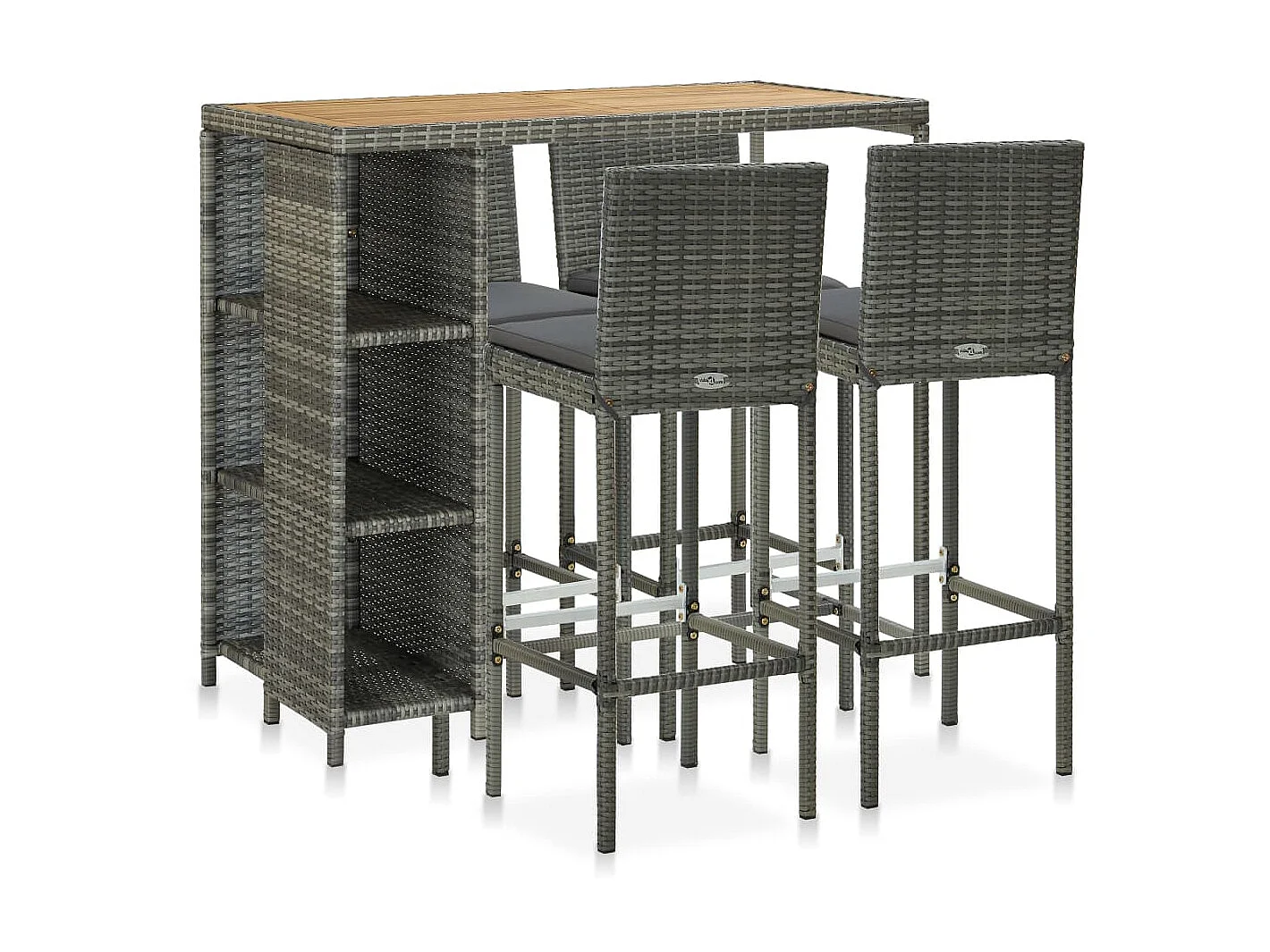 Meuble de bar de jardin 5 pcs et coussins Résine tressée Gris 4