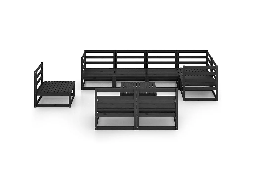 Salon de jardin 9 pcs Noir Bois de pin massif 5