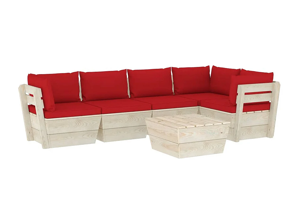 Salon de jardin palette 6 pcs avec coussins Épicéa imprégné 42