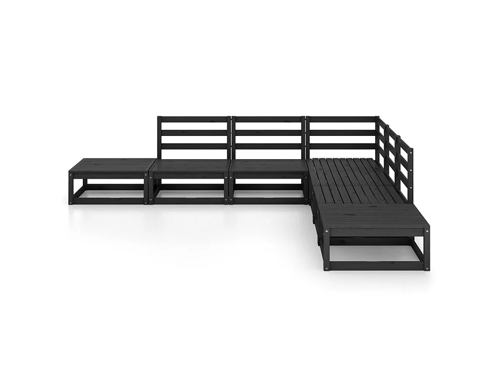 Salon de jardin 7 pcs Noir Bois de pin massif 9