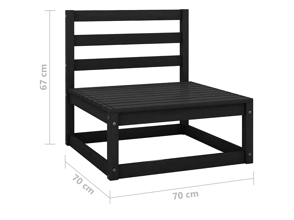 Salon de jardin 7 pcs Noir Bois de pin massif 9