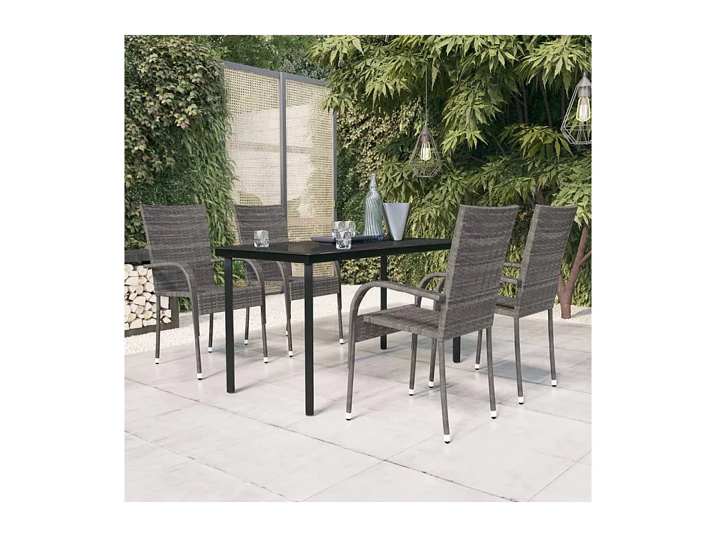 Ensemble de salle à manger de jardin 5 pcs Gris et noir