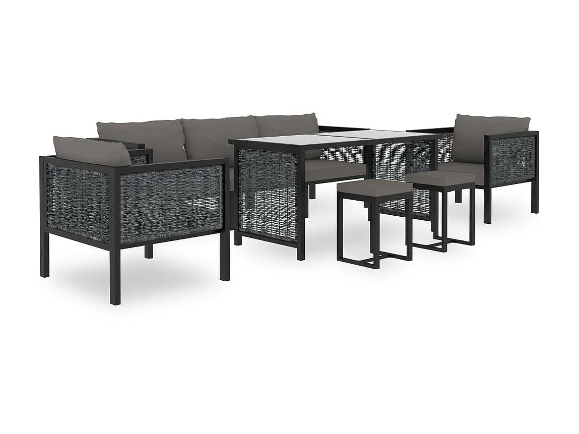 Salon de jardin 8 pcs avec coussins Résine tressée Anthracite 2