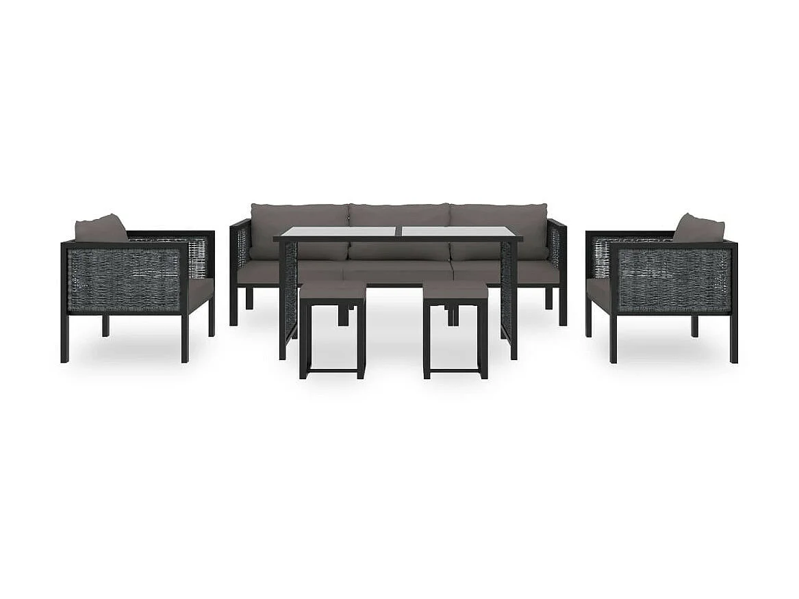 Salon de jardin 8 pcs avec coussins Résine tressée Anthracite 2
