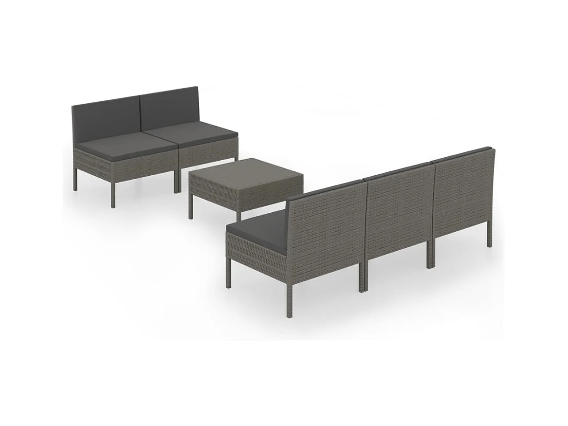 Salon de jardin 6 pcs avec coussins Résine tressée Gris 44