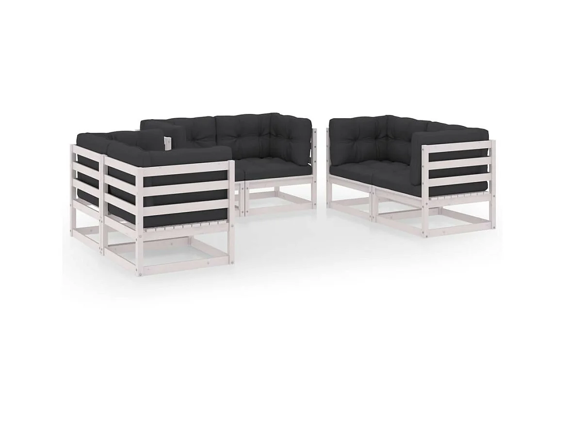 Salon de jardin 6 pcs avec coussins Bois de pin massif 12