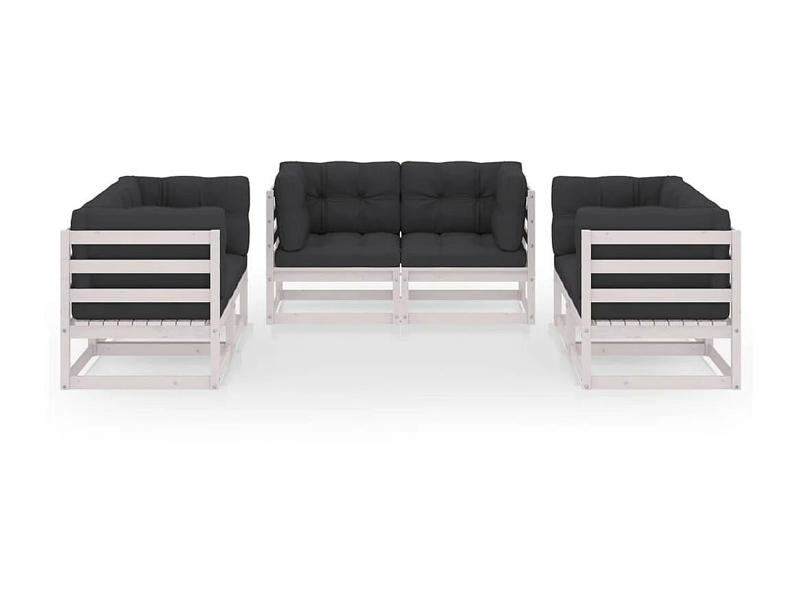 Salon de jardin 6 pcs avec coussins Bois de pin massif 12