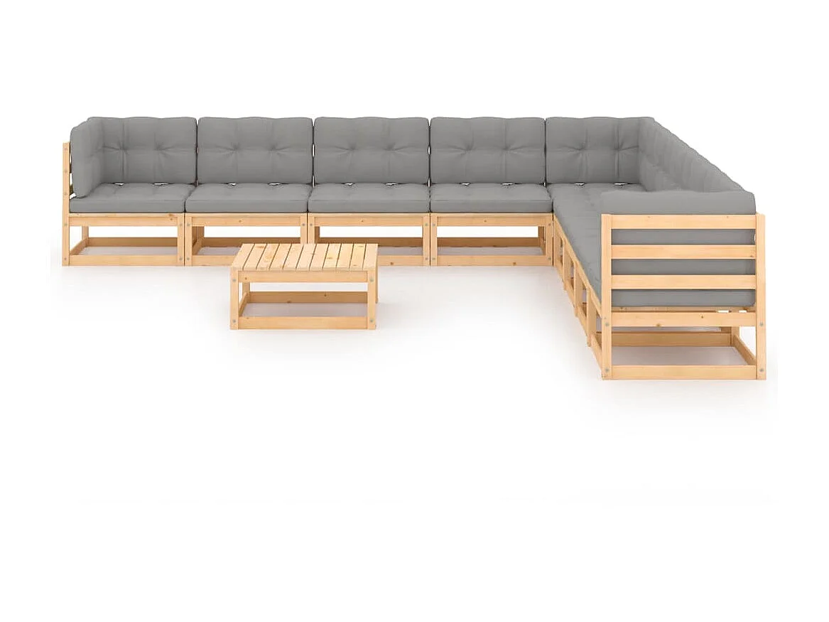 Salon de jardin 10 pcs avec coussins Bois de pin massif 6