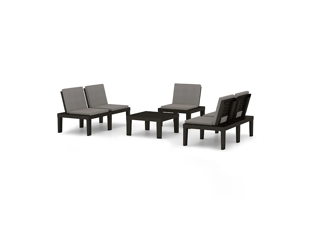 Salon de jardin 4 pcs avec coussins Plastique Gris
