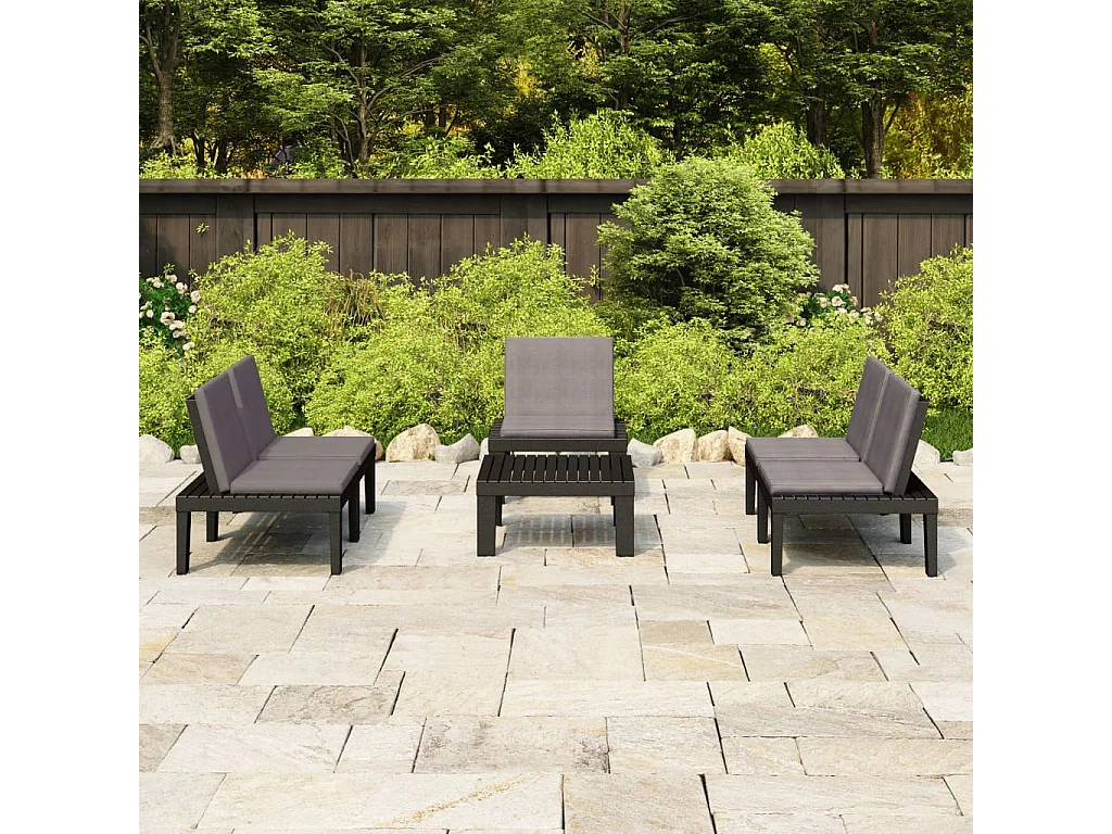 Salon de jardin 4 pcs avec coussins Plastique Gris