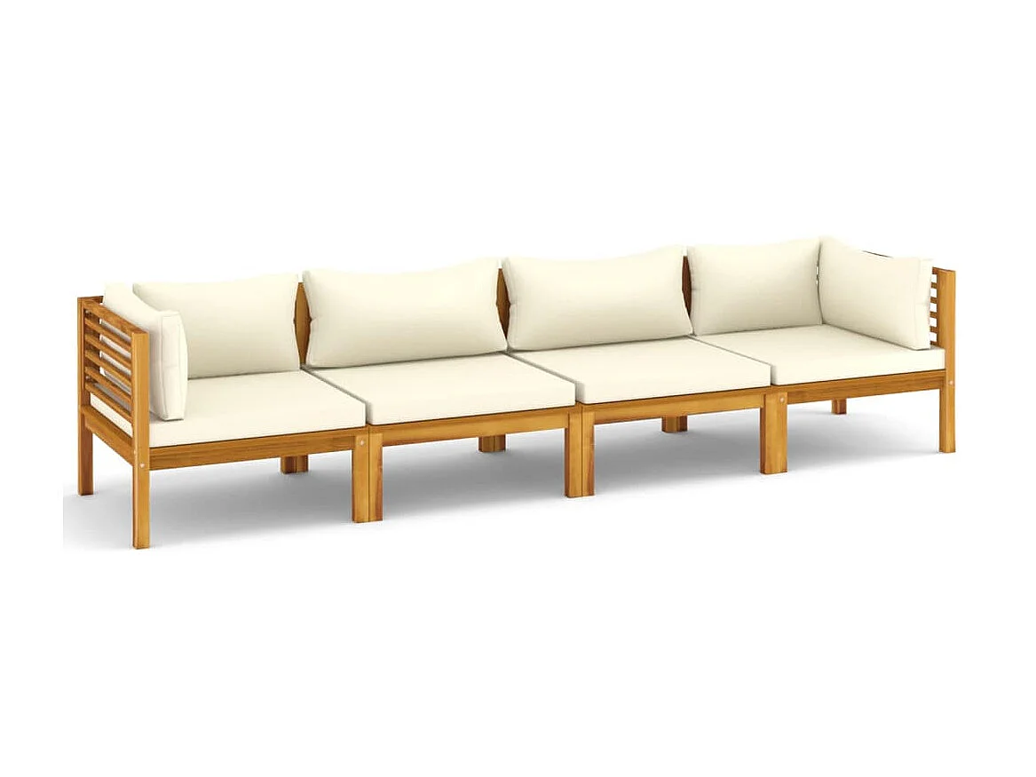 Canapé de jardin 4 places et coussin crème Bois d'acacia massif