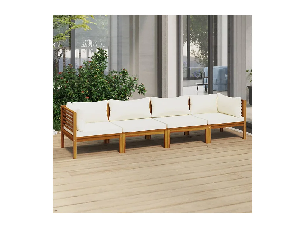 Canapé de jardin 4 places et coussin crème Bois d'acacia massif