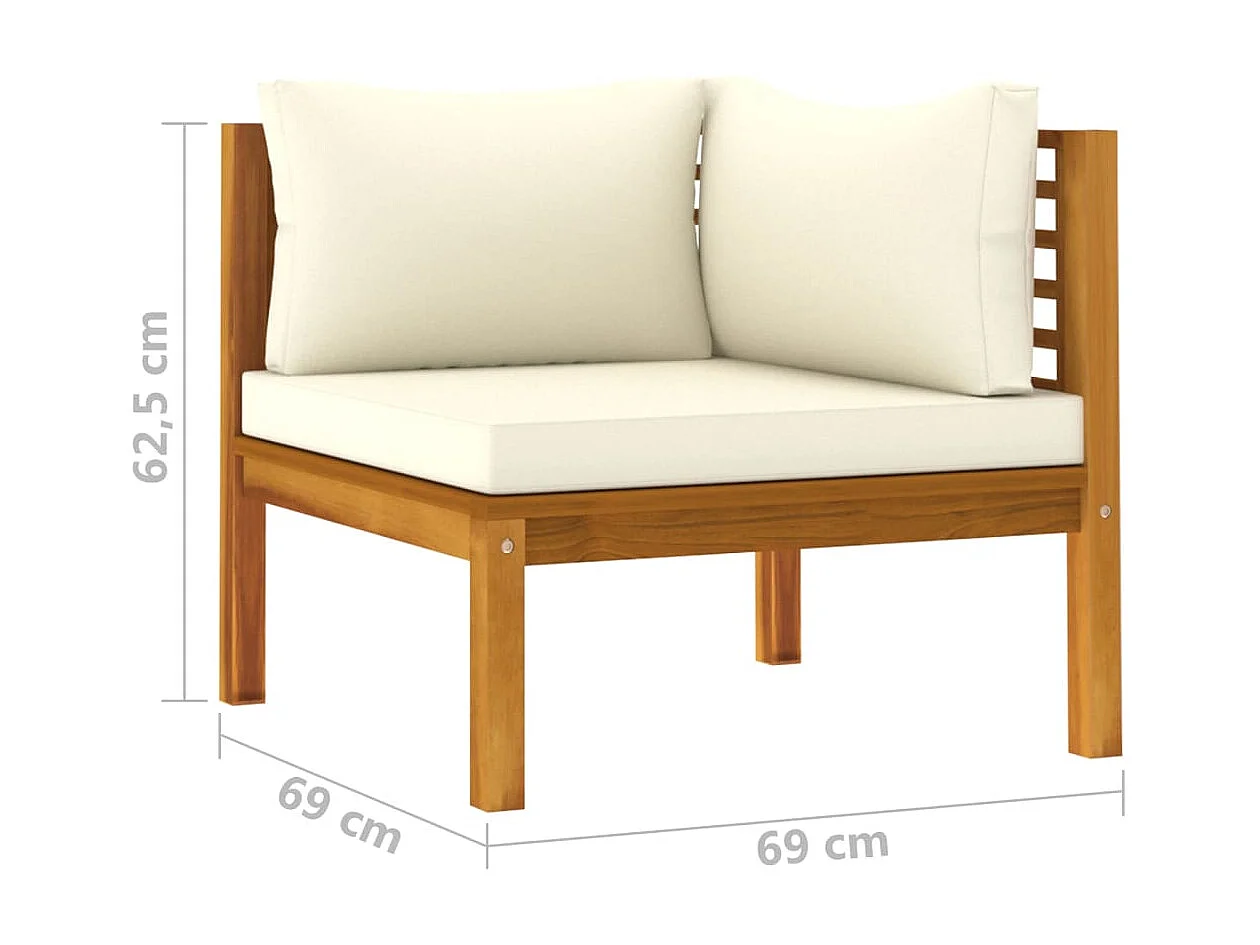 Canapé de jardin 4 places et coussin crème Bois d'acacia massif