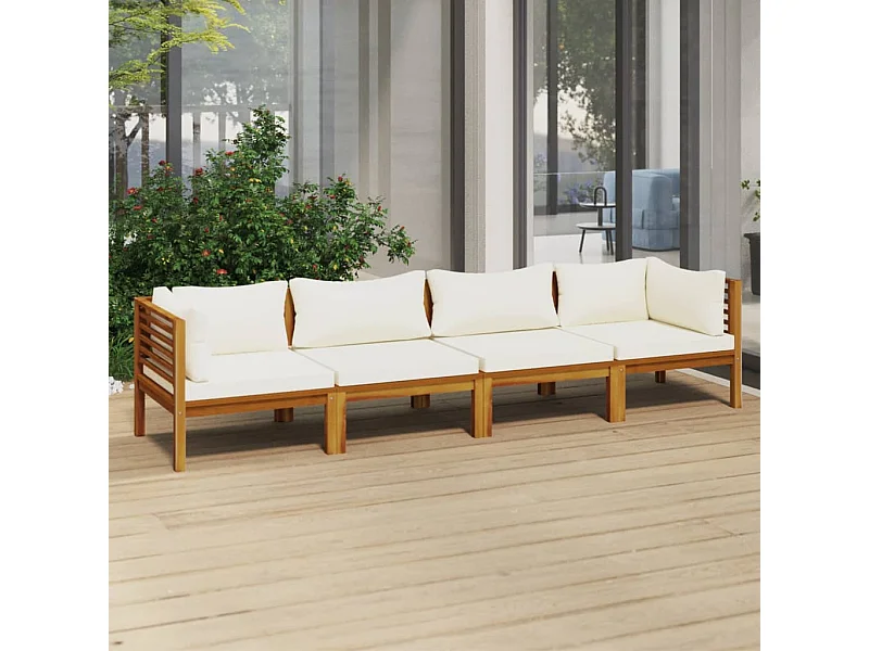 Canapé de jardin 4 places et coussin crème Bois d'acacia massif