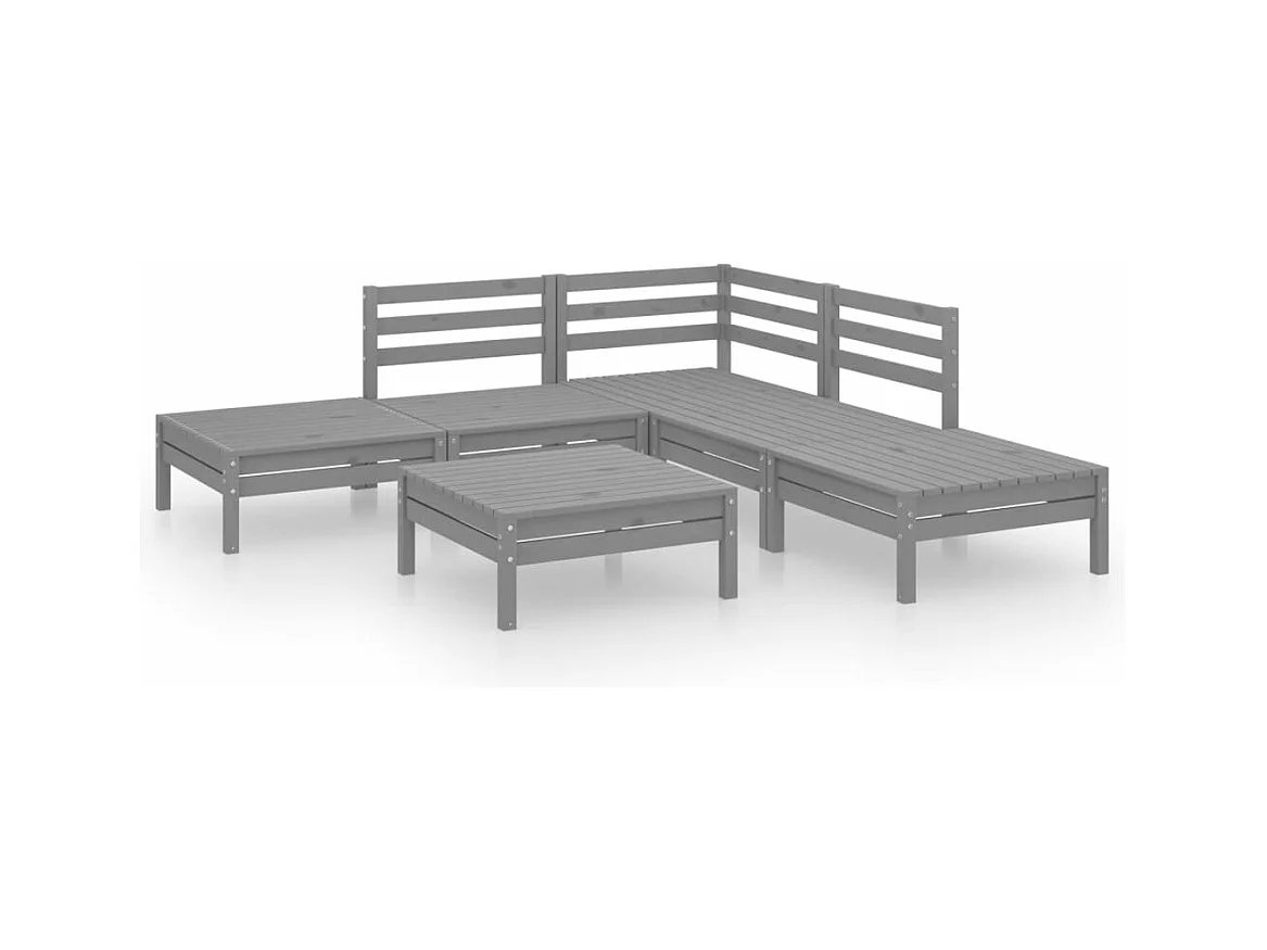 Salon de jardin 6 pcs Bois de pin massif Gris 9