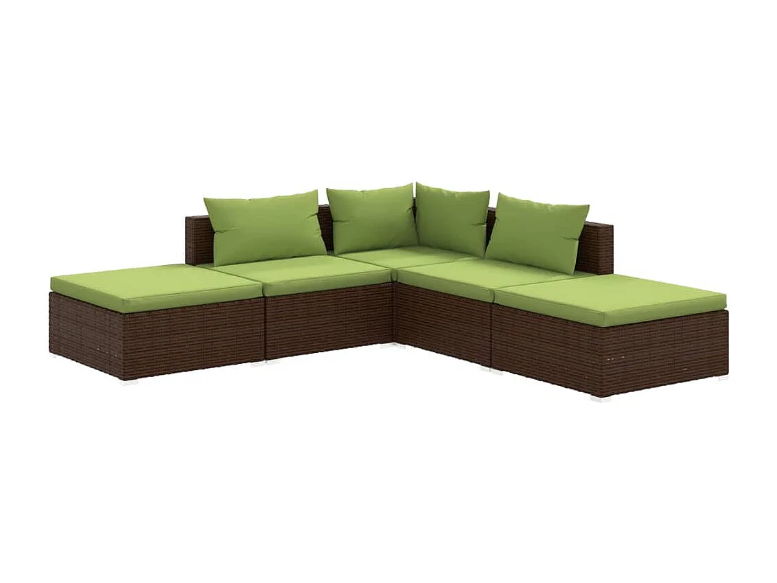 Salon de jardin 5 pcs avec coussins Résine tressée Marron 9