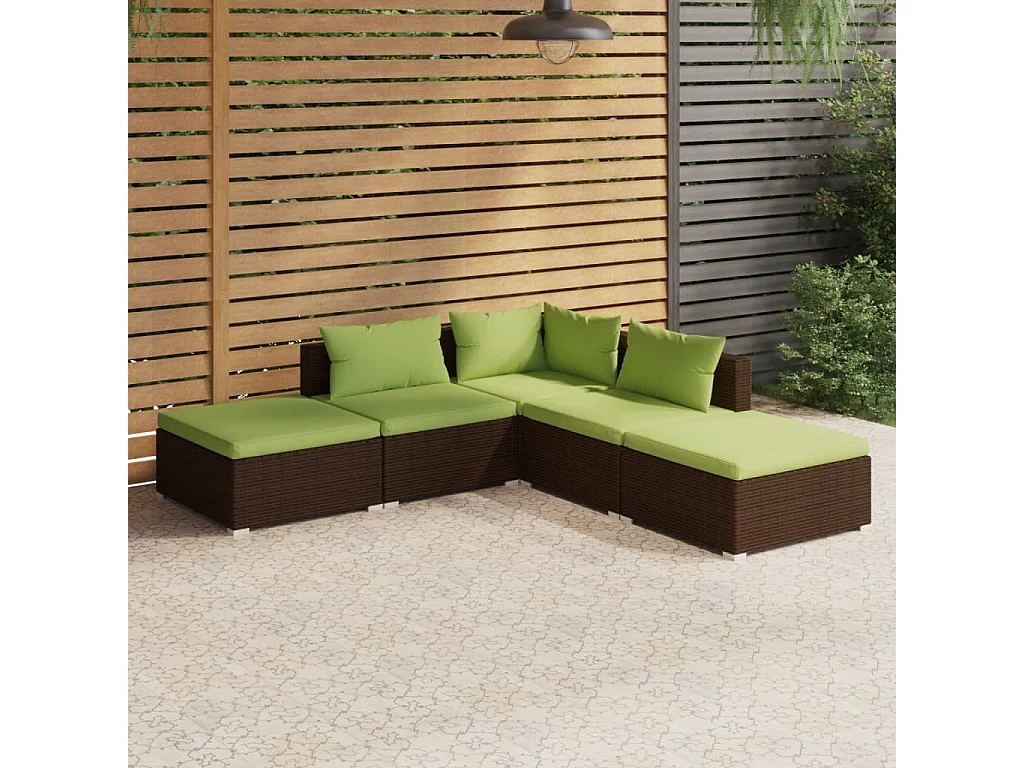 Salon de jardin 5 pcs avec coussins Résine tressée Marron 9