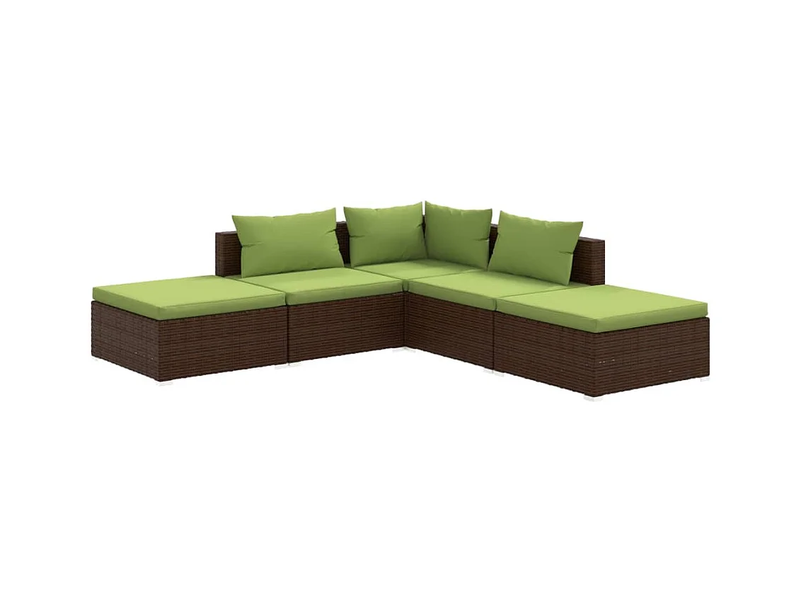 Salon de jardin 5 pcs avec coussins Résine tressée Marron 9