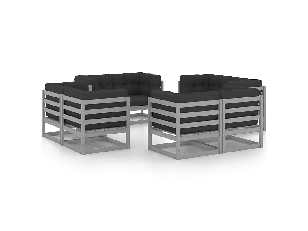 Salon de jardin 8 pcs avec coussins Bois de pin massif 69