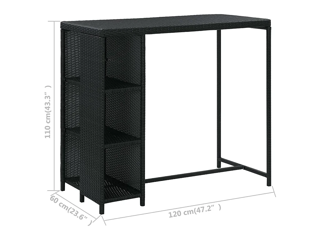 Meuble de bar de jardin 5 pcs et coussins Résine tressée Noir 3