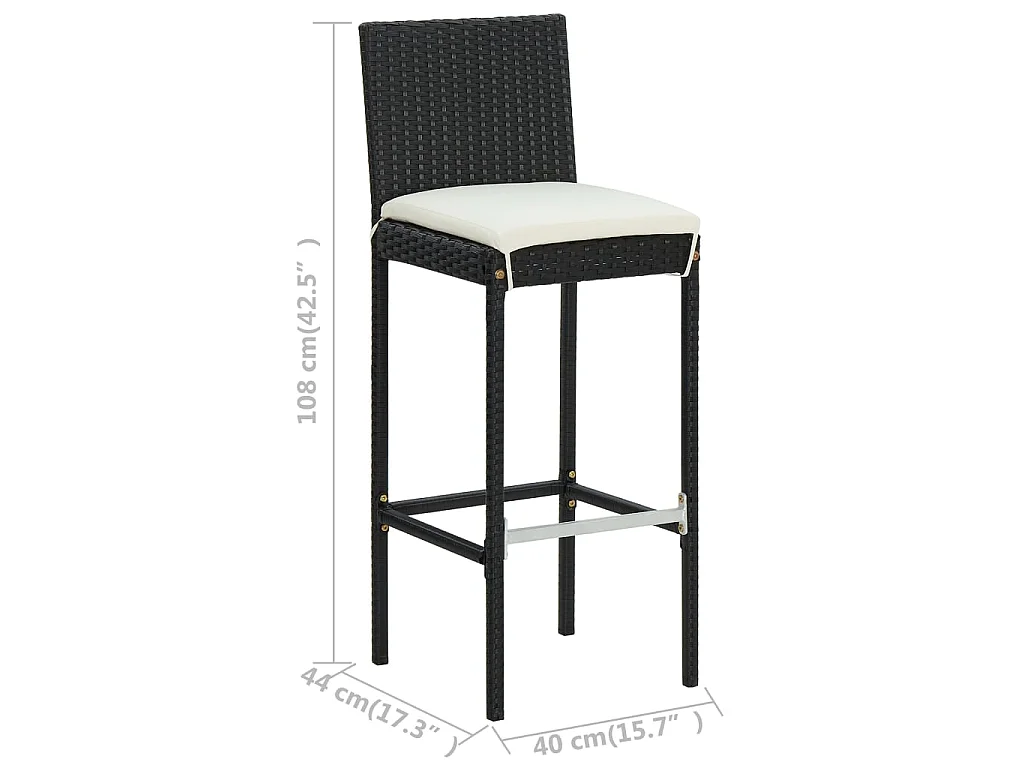 Meuble de bar de jardin 5 pcs et coussins Résine tressée Noir 3