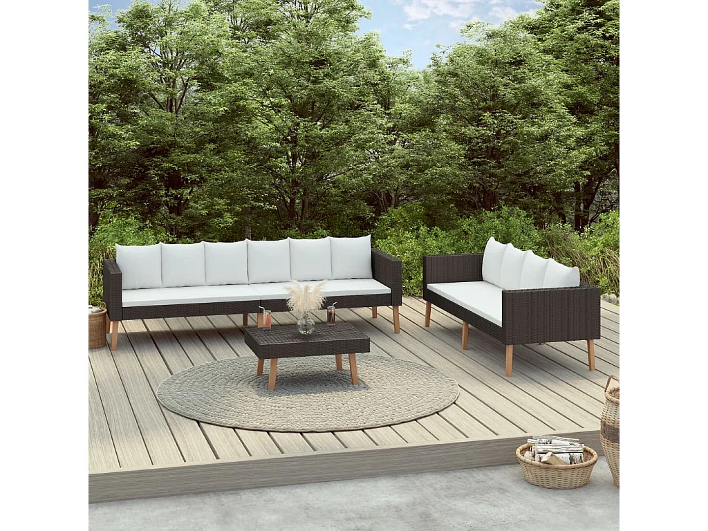 Salon de jardin 3 pcs avec coussins Résine tressée Noir 13