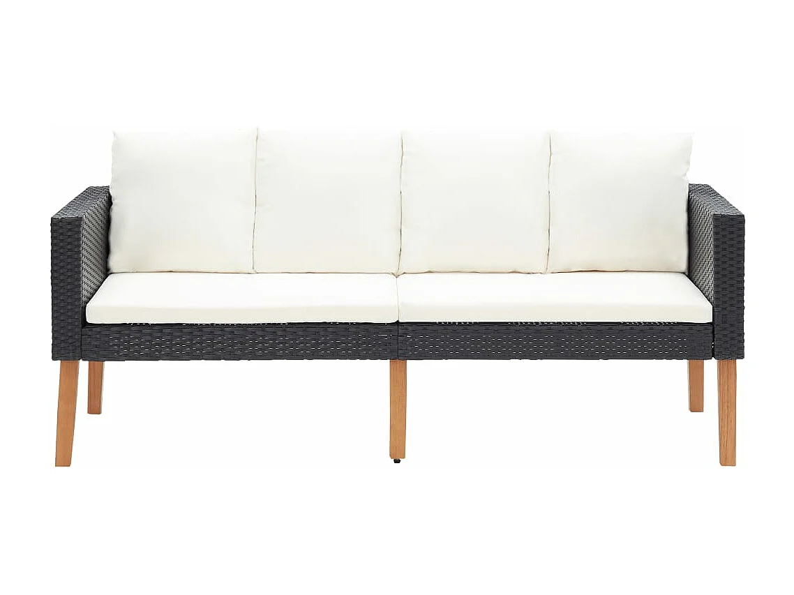 Salon de jardin 3 pcs avec coussins Résine tressée Noir 13