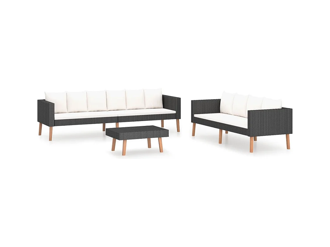Salon de jardin 3 pcs avec coussins Résine tressée Noir 13