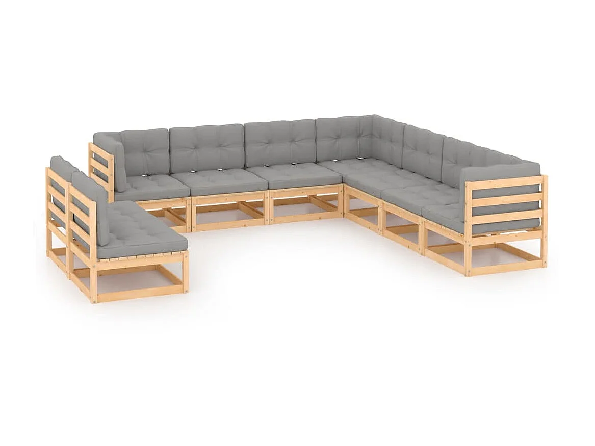 Salon de jardin 9 pcs avec coussins Bois de pin massif 28