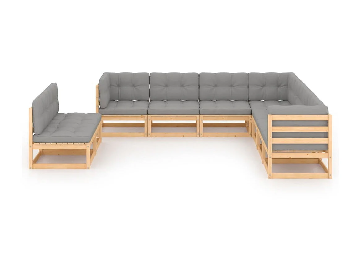 Salon de jardin 9 pcs avec coussins Bois de pin massif 28