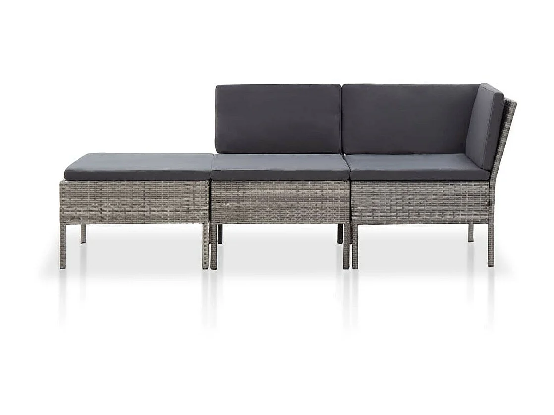 Salon de jardin 3 pcs avec coussins Résine tressée Gris 7