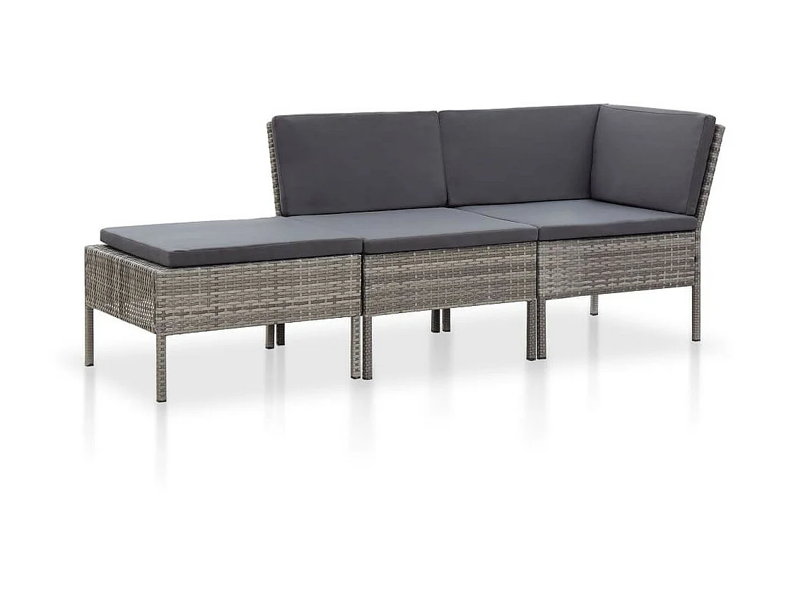 Salon de jardin 3 pcs avec coussins Résine tressée Gris 7