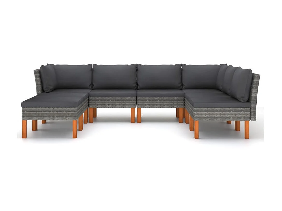 Salon de jardin 8 pcs avec coussins Résine tressée Gris 34