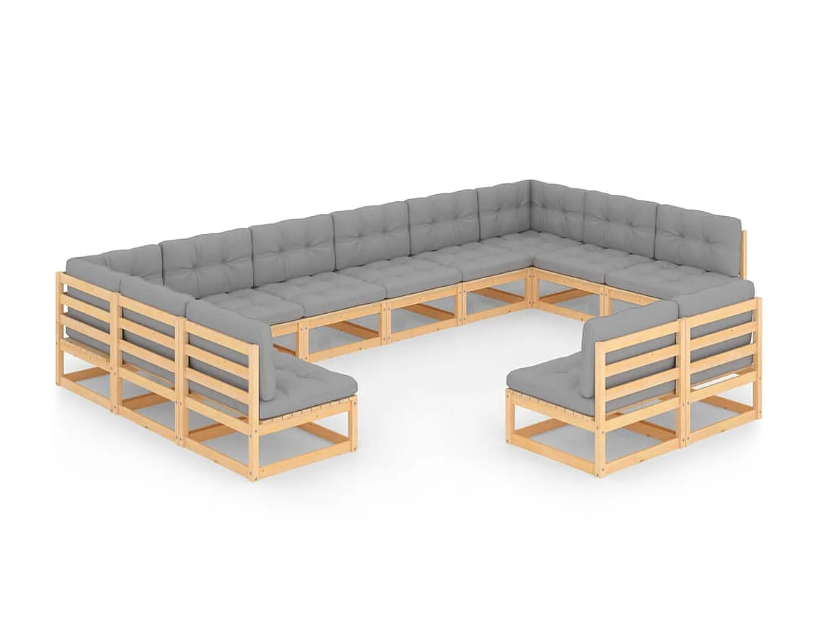 Salon de jardin 12 pcs avec coussins Bois de pin massif 12
