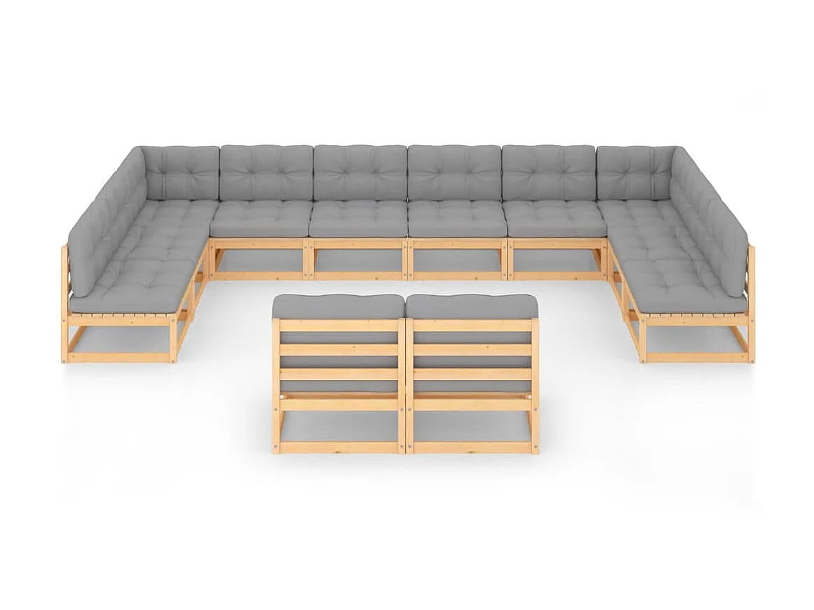 Salon de jardin 12 pcs avec coussins Bois de pin massif 12