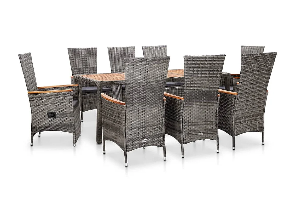 Salon de jardin 9 pcs avec coussins Résine tressée Gris 37