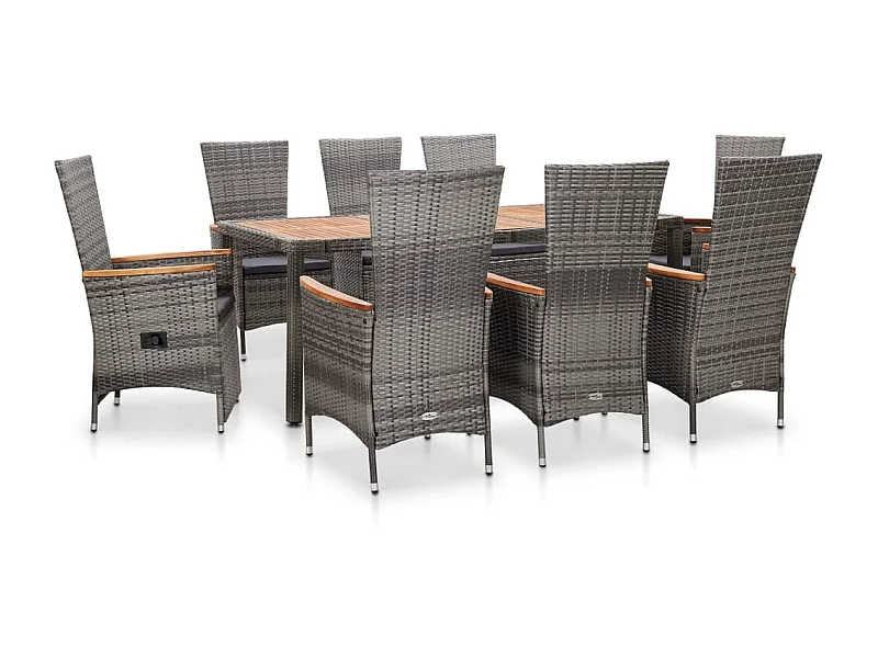 Salon de jardin 9 pcs avec coussins Résine tressée Gris 37