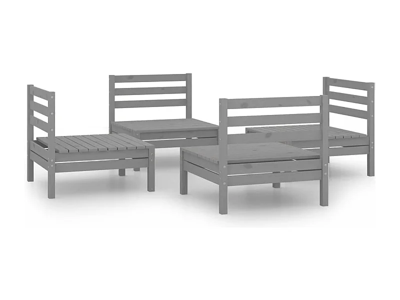Salon de jardin 4 pcs Gris Bois de pin massif 9