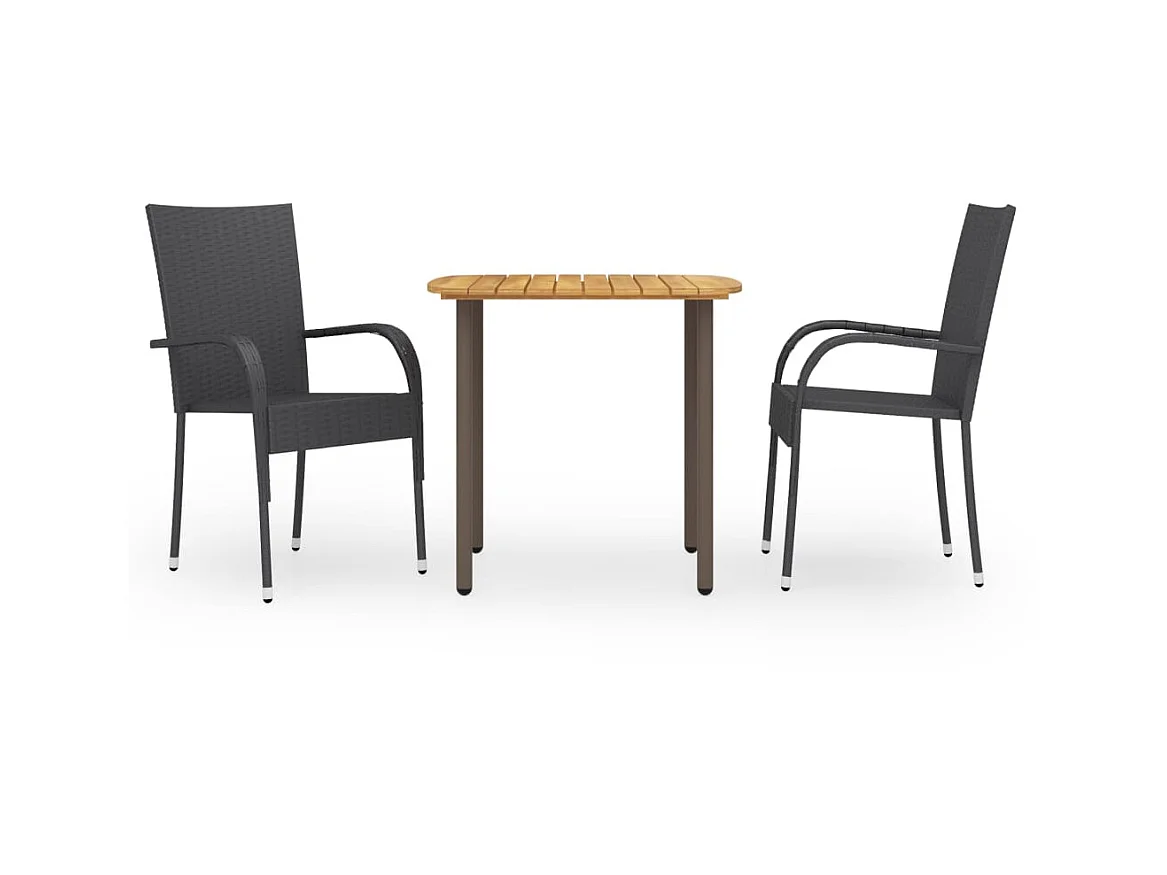 Ensemble de salle à manger de jardin 3 pcs Résine tressée Noir 2