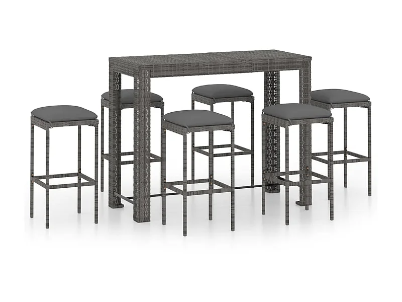 Ensemble de bar de jardin 7 pcs et coussins Résine tressée Gris