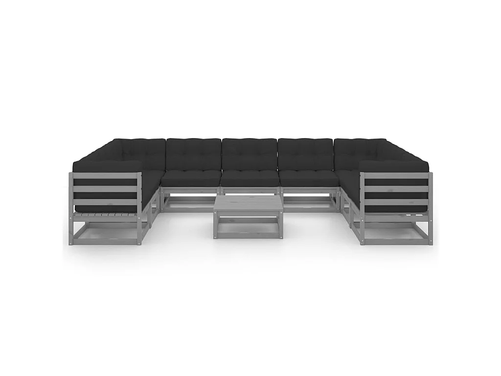 Salon de jardin 10 pcs avec coussins Gris Bois de pin massif 20