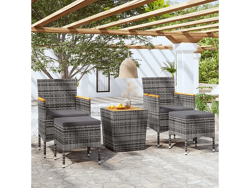 Ensemble de bistro de jardin 5pcs Résine tressée et acacia Gris