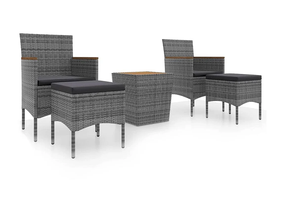 Ensemble de bistro de jardin 5pcs Résine tressée et acacia Gris
