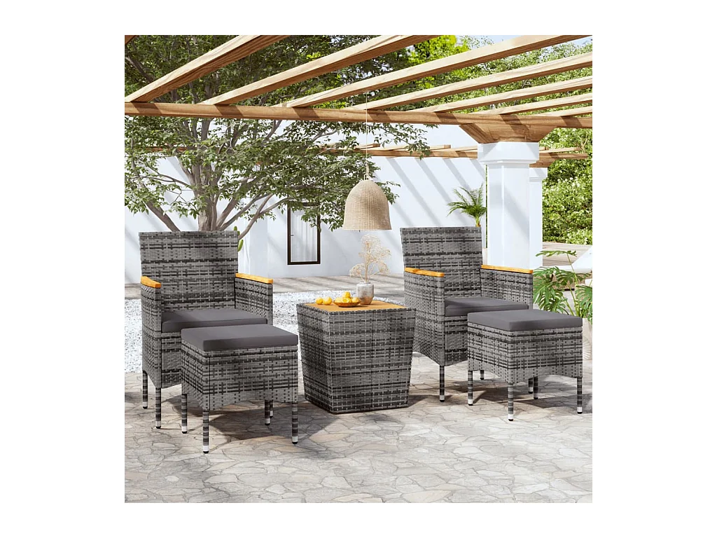Ensemble de bistro de jardin 5pcs Résine tressée et acacia Gris