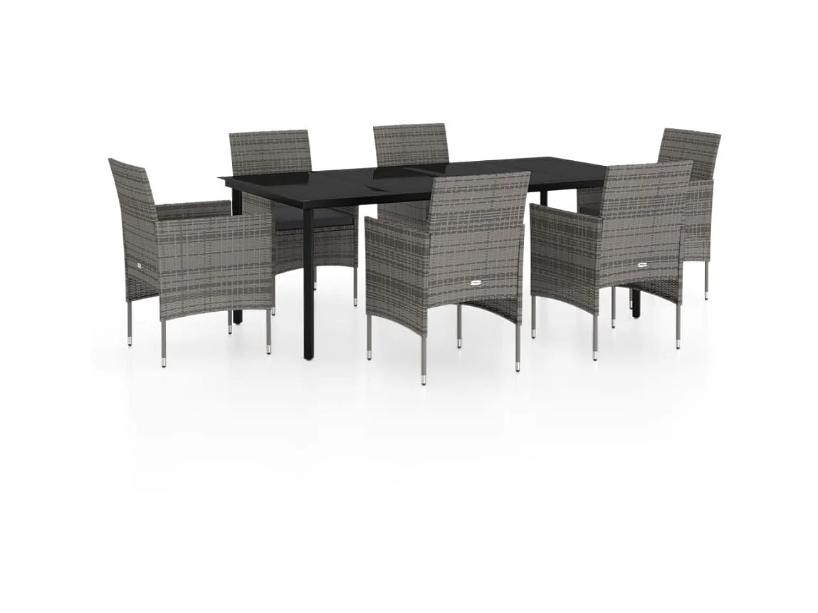 Ensemble de salle à manger de jardin et coussins 7pcs Gris-noir