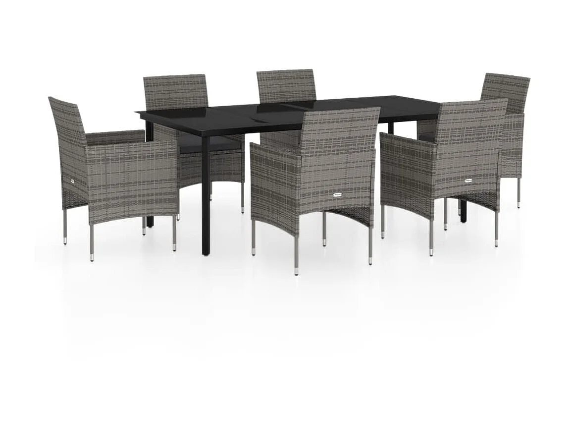 Ensemble de salle à manger de jardin et coussins 7pcs Gris-noir