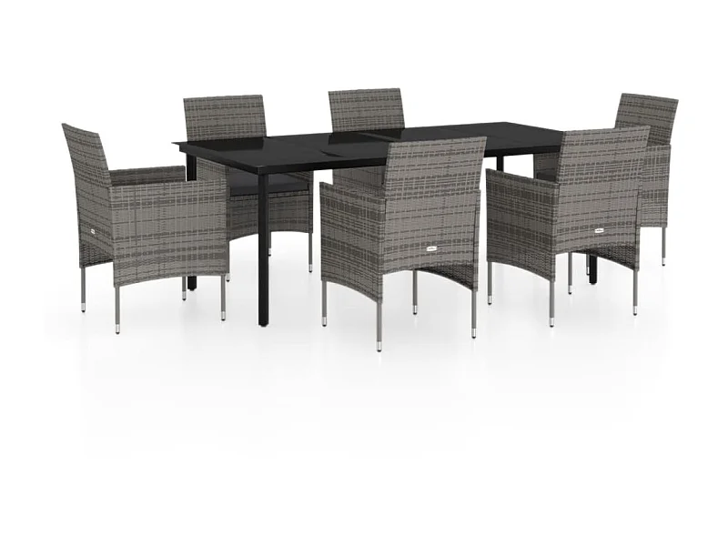 Ensemble de salle à manger de jardin et coussins 7pcs Gris-noir