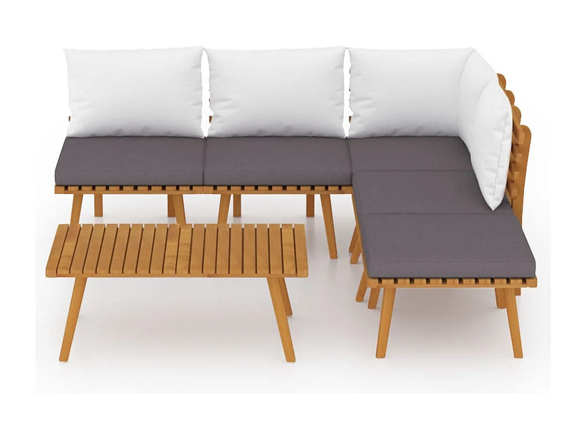 Salon de jardin 6 pcs avec coussins Bois d'acacia solide 10
