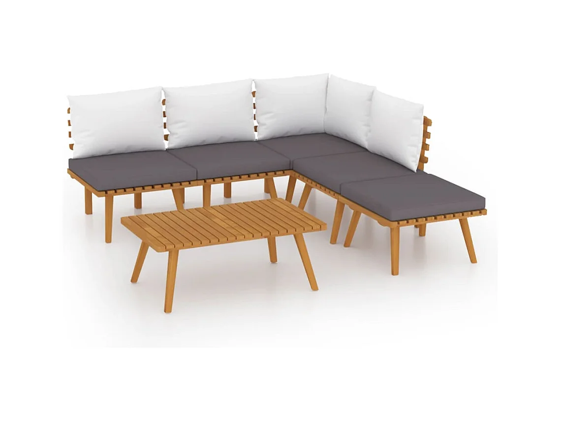 Salon de jardin 6 pcs avec coussins Bois d'acacia solide 10