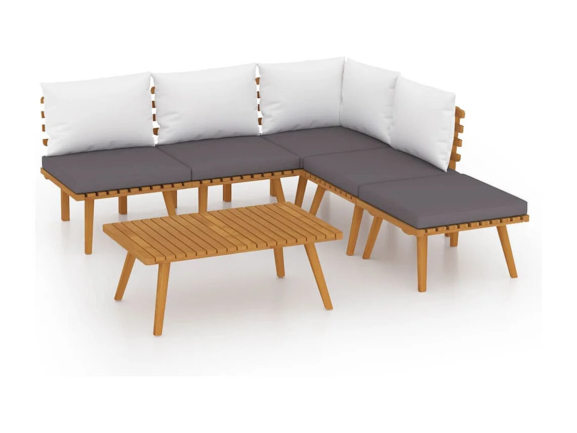 Salon de jardin 6 pcs avec coussins Bois d'acacia solide 10